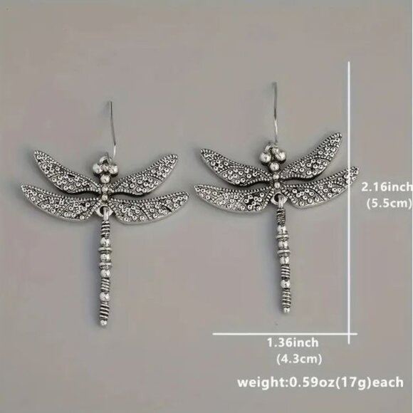 NEW Art Nouveau Pewter Dragonfly Drop Boho Earrings - Picture 5 of 5